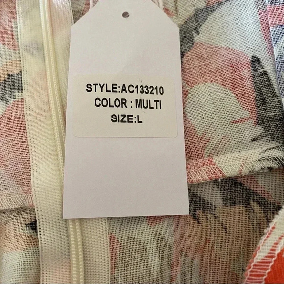 Sadie and Sage Tahiti Floral Tropical Linen Mini Dress V Neck Ruffle Hem: Large - Picture 9 of 13